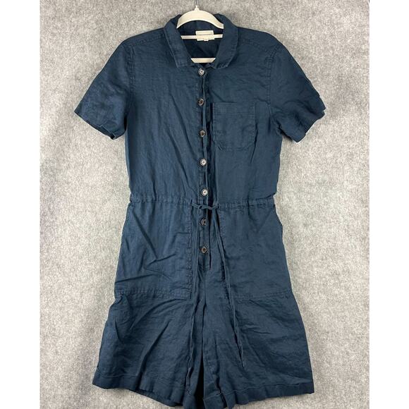 4Our Dreamers Pants - 4Our Dreamers Linen Romper Womens Medium Blue Elastic Waist Beach Coastal Casual
